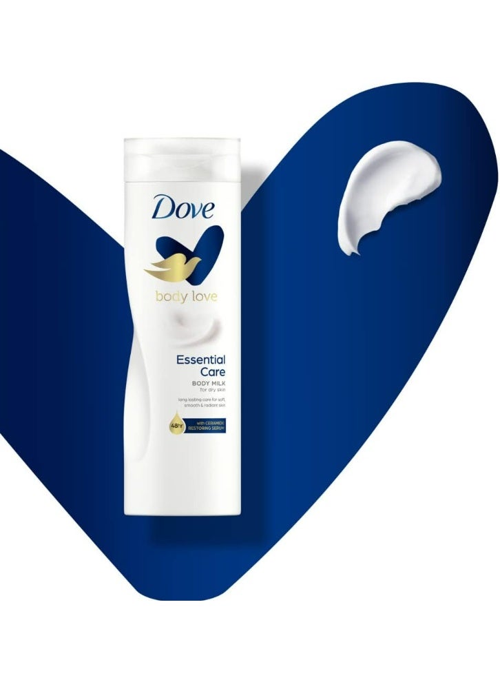 Dove Body Love Essential Care Body Milk 400ml-for Dry Skin with Ceramide Restoring Serum 48H Hydration - Image 3